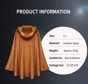 Medieval vintage hooded cape cloak suede velvet costume for Halloween party wear size S-L