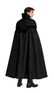 Medieval vampire cape with high collar, black gothic cloak for Halloween party cosplay.