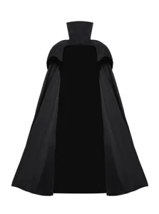 Black medieval vampire cape, gothic high collar cosplay costume for Halloween parties and stage role play.