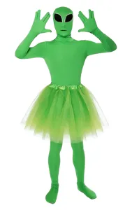 Traje corporal completo de alienígena verde con falda tutú para cosplay de Halloween.