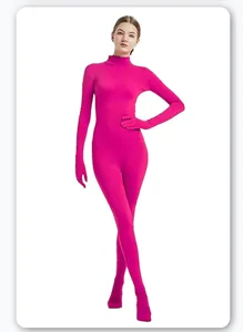 Pink full body zentai suit stretch spandex tight fitting performance dance costume