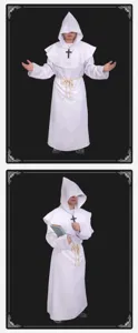 Medieval monk robe cosplay costume with hood cross necklace for Halloween party role play