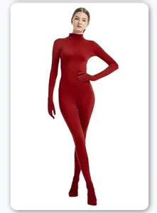 Red full body zentai suit milk silk turtleneck stretch costume for dance party Halloween
