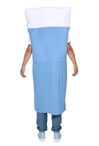 Vue détaillée de face du drôle de costume de lit d'hôpital présentant un design bleu et blanc.