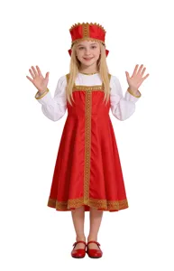 Kinder russisches traditionelles Kostüm rot weiß Sarafan für Party Karneval Auftritt