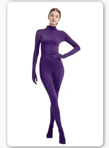 Purple full body zentai suit stretch spandex dancewear Halloween costume for adults