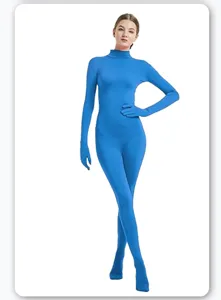 Blue full body zentai suit stretch spandex tight bodysuit for costume party performance.