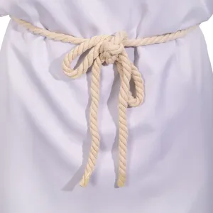 Medieval monk robe cosplay costume detailed waist rope view white fabric apparel
