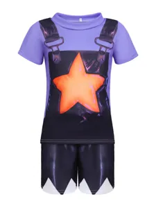 Kids game cosplay short sleeve set children purple top black star shorts outfit new