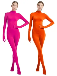Solid color full body zentai suit long sleeve turtleneck spandex jumpsuit for party dance
