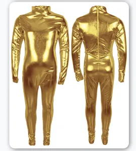Combinaison intégrale brillante dorée cosplay Halloween fête costume pour enfants.
