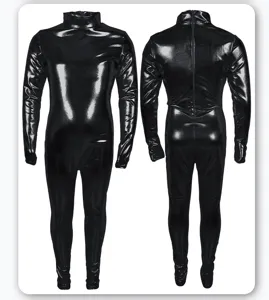 Combinaison intégrale brillante métallique pour enfants cosplay noir de scène tenue