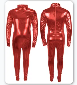 Combinaison intégrale brillante métallique rouge pour enfants costume de cosplay d'Halloween
