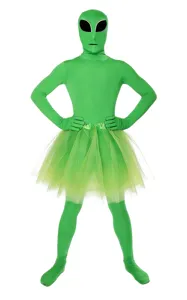 Disfraz de traje zentai de alienígena verde con falda tutú para fiesta de cosplay de Halloween.