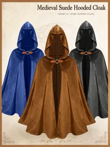 Medieval Vintage Hooded Cape Cloak Suede Renaissance Cosplay Costume Halloween Party Outerwear For Men Women