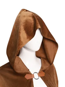 Medieval vintage hooded cloak costume with metal ring buckle for cosplay and Halloween party
