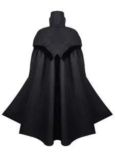 Medieval gothic vampire cloak for Halloween cosplay, stand collar black party stage costume.