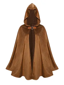 Medieval Vintage Brown Hooded Cloak Suede Cape Halloween Cosplay Costume Outerwear for Men Women