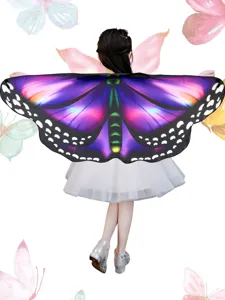 Detailed view of kids butterfly wings cloak costume, back wearing view for Halloween party.