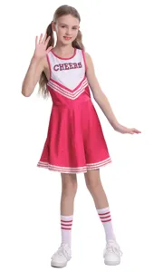 Costume da cheerleader per bambini rosa bianco vestito senza maniche vestito da festa spettacolo