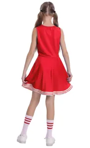 Dettaglio posteriore del costume da cheerleader per bambini con top senza maniche.
