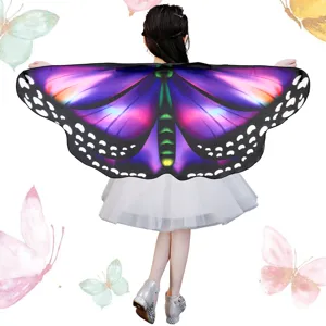 Kids Butterfly Cape Costume Wings Fairy Dress Up Halloween Party Purple Cloak
