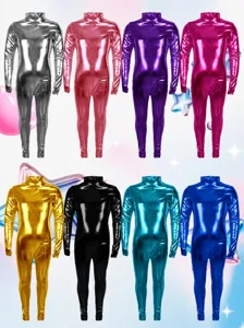 Combinaison Brillante Métallique Cosplay Halloween Enfants Manches Longues Col Montant Tenue de Scène