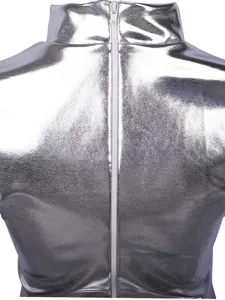 Body metallique argente pour enfant avec col monte vue de dos pour fete Halloween spectacle.