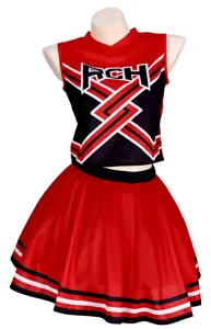 Ensemble crop top et jupe de pom-pom girl rouge noir costume cosplay pour spectacle de scène