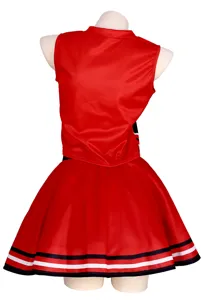 Ensemble de costume de pom-pom girl rouge avec haut sans manches et jupe plissée de scène.