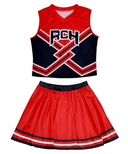Ensemble uniforme pom-pom girl rouge bleu enfant crop top sans manches jupe plissée