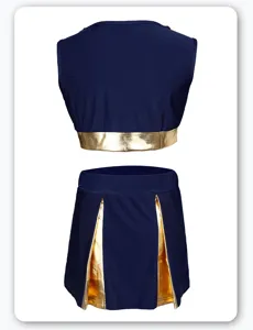 Women cheerleading costume set dark blue sleeveless crop top and pleated skirt performance uniform