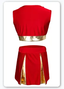 Women red gold cheerleader costume set sleeveless crop top pleated skirt performance