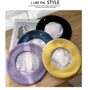 Boina de lana para mujer otoño invierno estilo japonés forro floral sombrero pintor.