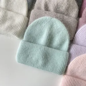 Gemütliche Damen Winter Mütze weich warm Angora Wolle Strickmütze dicke Alltagsmode.