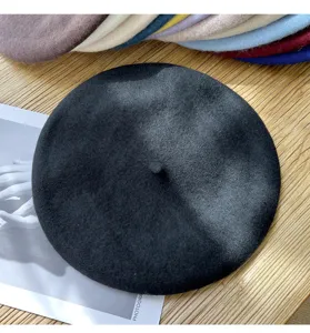 Boina de lana negra elegante para mujer, sombrero de pintor francés vintage, accesorio de invierno