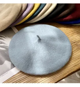 Boina clásica de lana para mujer, sombrero de pintor francés vintage liso, otoño invierno.