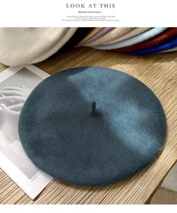 Boina clásica de lana para mujer otoño invierno moda color sólido sombrero artista retro