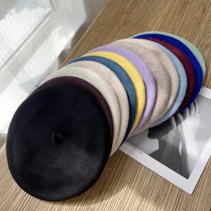 Boina de lana mujer otoño invierno color sólido sombrero pintor francés moda elegante