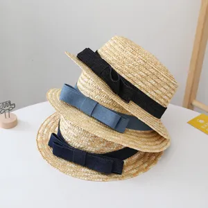 Mooie klassieke zomer strohoed met lint zonbescherming strandhoed platte hoed dames