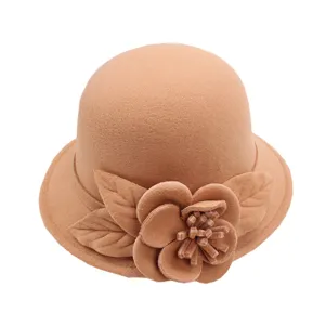 Dames Winter Wol Fedora Hoed Britse Vintage Bucket Hat Elegante Florale Vilt Cap Dames Warme Mode Accessoires