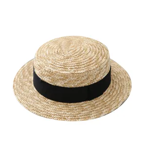 Sombrero de Paja Infantil Verano Ala Ancha Sombrero de Sol Cinta Negra Playa Estilo