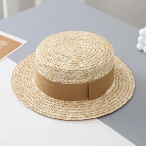 Sombrero de paja de verano para niños con cinta marrón, gorro de sol tejido y bonito.