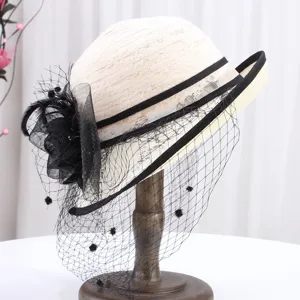 Chapeau de soleil élégant pour femmes dentelle maille fleur dôme protection détails