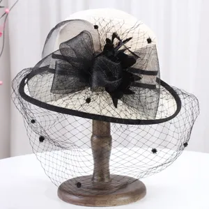 Femme chapeau de soleil en filet vintage élégant chapeau de fleurs nœud casquette de plage d'été