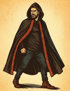 Medieval hooded cloak costume with patterned trim, perfect for Halloween cosplay and gothic events.