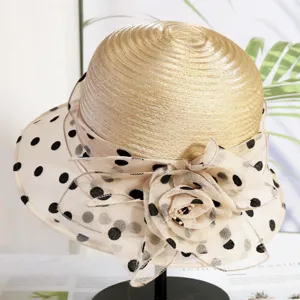 Women sun hat summer organza polka dot mesh flower breathable casual beach fisherman hat