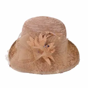 Chapeau de soleil élégant femme dome mesh fleurs dentelle cloche seau ete vue principale