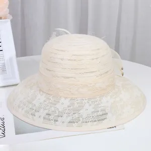 Elegant lace floral sun hat for women, vintage sheer mesh beach hat for summer outdoor travel.