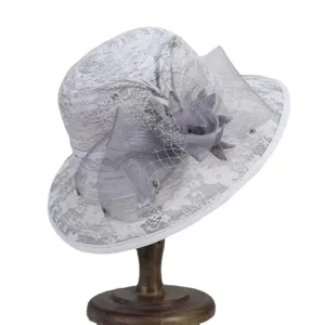 Elegant women lace flower sun hat vintage tea party fascinator wedding bridal church derby hat